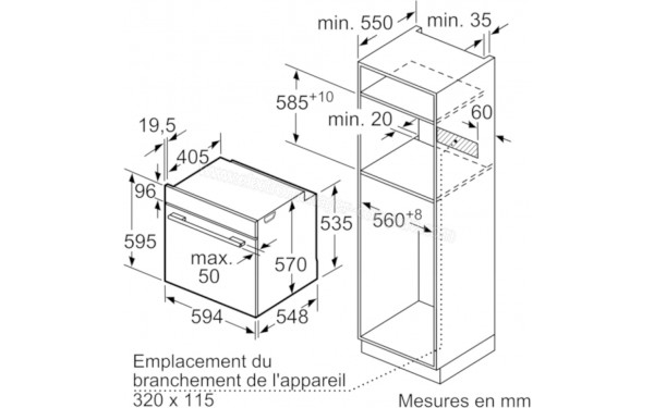 BOSCH HBG5780S6 - Sch&eacute;ma technique encastrement dans un meuble haut