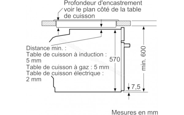 BOSCH HBG5780S6 - Sch&eacute;ma technique montage avec une table de cuisson