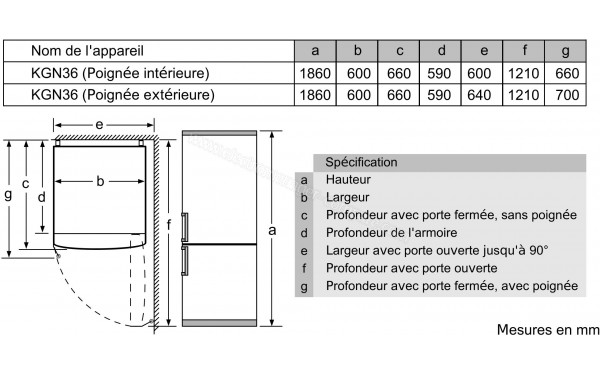 BOSCH KGN39IZEA - Dimensions