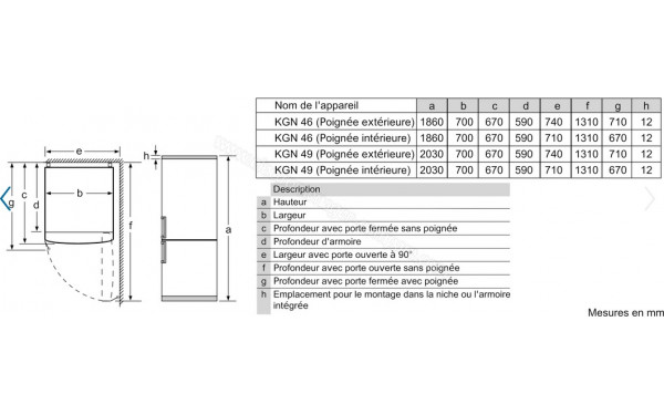 BOSCH KGN49LBEA - Dimensions