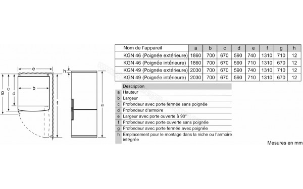 BOSCH KGN49XIEP - Dimensions