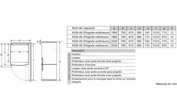 BOSCH KGN49XWEA - Dimensions