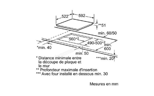 BOSCH PIA611T16E - Sch&eacute;ma d'encastrement (cr&eacute;dit : Darty)