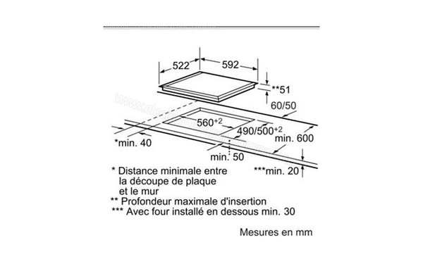 BOSCH PIL615T14E - Sch&eacute;ma d'encastrement  (cr&eacute;dit : Darty)