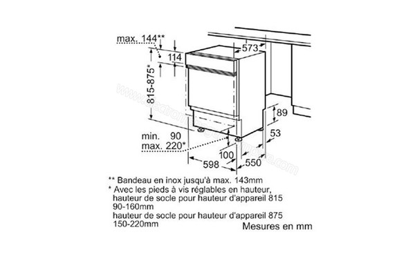 BOSCH SMI50E55EU - Sch&eacute;ma d'encastrement (cr&eacute;dit : Darty)
