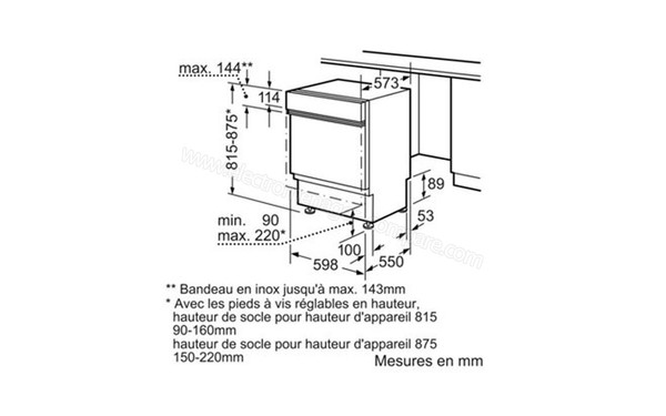 BOSCH SMI53M25EU - Sch&eacute;ma d'encastrement (cr&eacute;dit : Darty)
