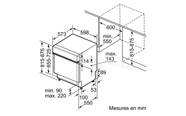 BOSCH SMI53M42EU - Schema d'encastrement (cr&eacute;dit : Boulanger)