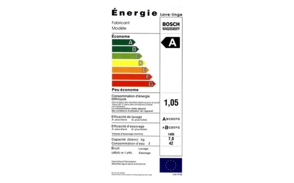 BOSCH WAQ28360FF - &Eacute;tiquette &eacute;nergie