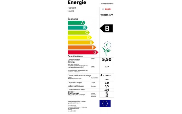 BOSCH WKD28541FF - &Eacute;tiquette &eacute;nergie