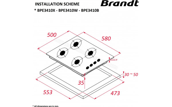 BRANDT BPE3410W - Dimensions