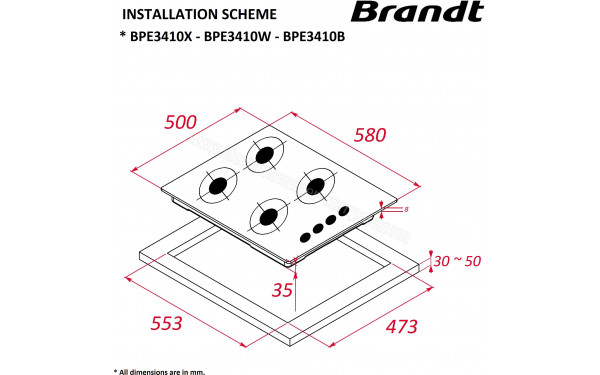BRANDT BPE3410X - Dimensions