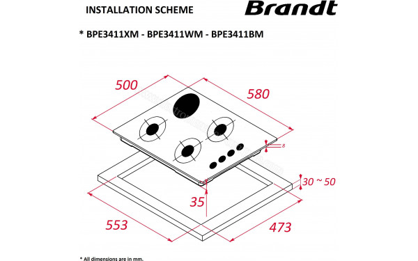 BRANDT BPE3411BM - Dimensions