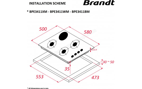 BRANDT BPE3411WM - Dimensions