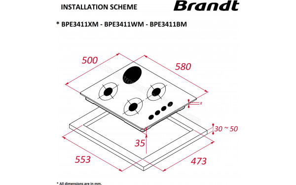 BRANDT BPE3411XM - Dimensions