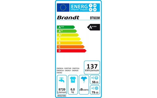BRANDT BT603M - &Eacute;tiquette &eacute;nergie