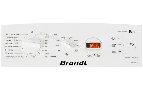 BRANDT BWT1613T - Vue du panneau de commande