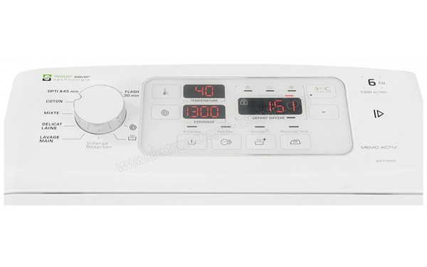 BRANDT BWT1RY63 - Vue du panneau de commande