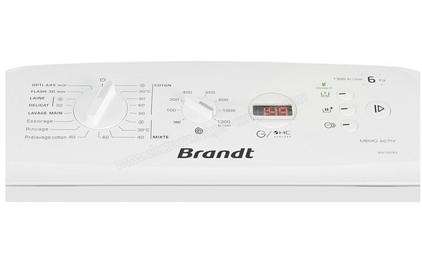 BRANDT BWT2DT63 - Vue du panneau de commande