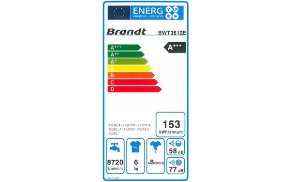 BRANDT BWT3612E - &Eacute;tiquette &eacute;nergie