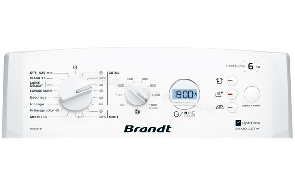 BRANDT BWT3613T - Vue du panneau de commande