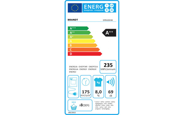BRANDT DFB183HW - &Eacute;tiquette &eacute;nergie