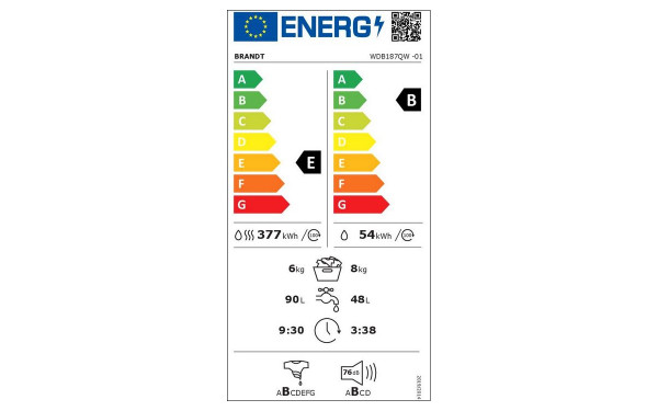 BRANDT WDB187QW - &Eacute;tiquette &eacute;nergie v2