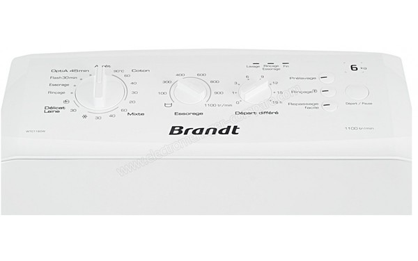 BRANDT WTC1160W - Vue du panneau de commande