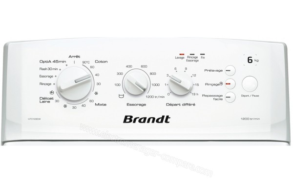 BRANDT WTC1260W - Vue du panneau de commande