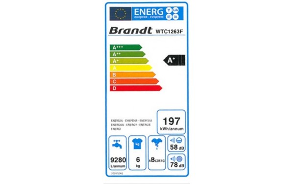 BRANDT WTC1263F - &Eacute;tiquette &eacute;nergie