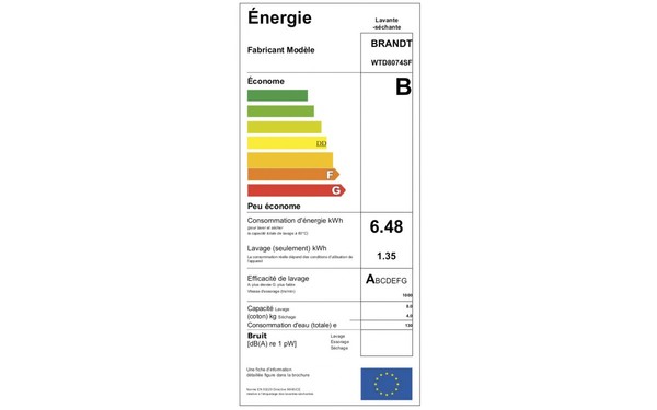 BRANDT WTD8074SF - &Eacute;tiquette &eacute;nergie