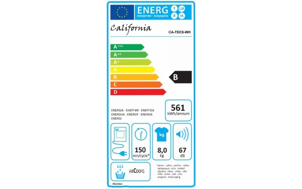 CALIFORNIA CA-TDC8-WH - &Eacute;tiquette &eacute;nergie