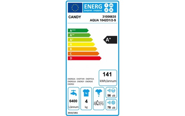 CANDY AQUA1042D1 - &Eacute;tiquette &eacute;nergie