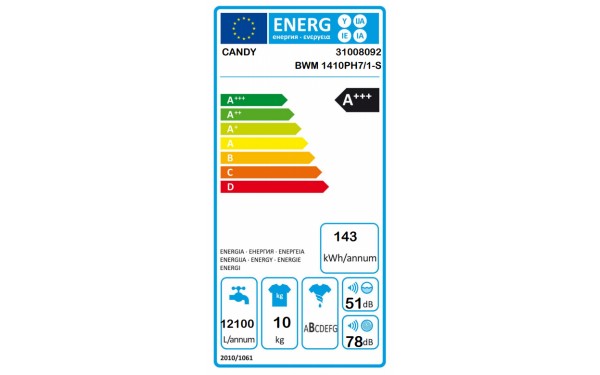CANDY BWM1410PH7/1-S Bianca - &Eacute;tiquette &eacute;nergie