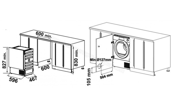 CANDY CBTD7A1TE-S - Sch&eacute;ma d'encastrement (cr&eacute;dit : Darty)