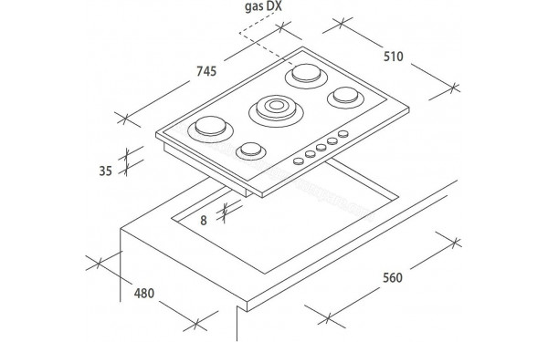 CANDY CHW74WTX - Dimensions