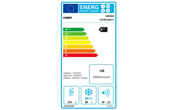 CANDY CKCS6186IXV/1 - &Eacute;tiquette &eacute;nergie