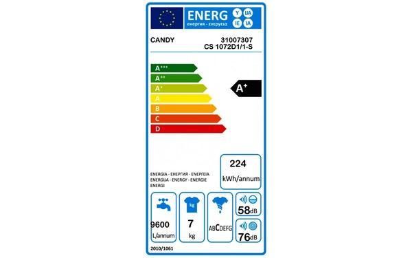 CANDY CS1072D1/1-S - &Eacute;tiquette &eacute;nergie