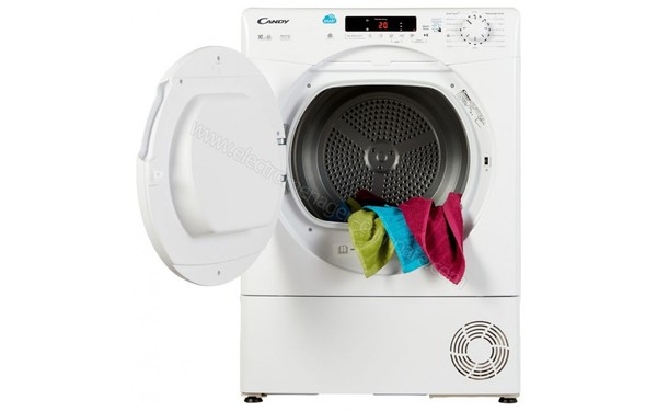 CANDY CSC10DF-47 - Vue de face avec hublot ouvert (cr&eacute;dit : Boulanger)