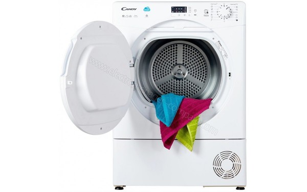 CANDY CSC10LF-S - Vue de face porte ouverte (cr&eacute;dit : Boulanger)