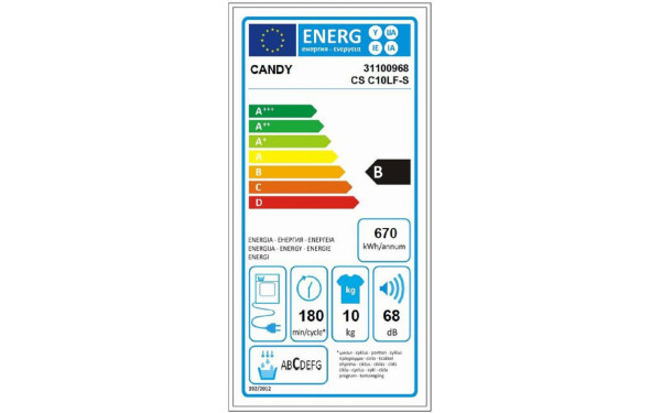 CANDY CSC10LF-S - &Eacute;tiquette &eacute;nergie
