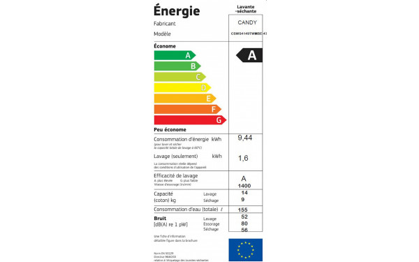 CANDY CSWS4149TWMBE-47 - &Eacute;tiquette &eacute;nergie