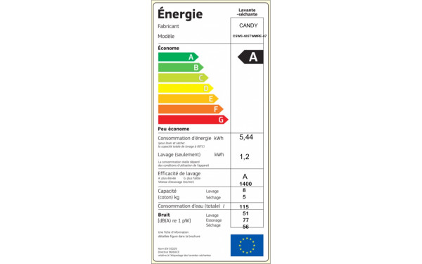 CANDY CSWS485TWMRE-47 - &Eacute;tiquette &eacute;nergie