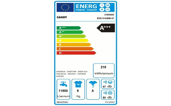 CANDY EVO9142DW - &Eacute;tiquette &eacute;nergie