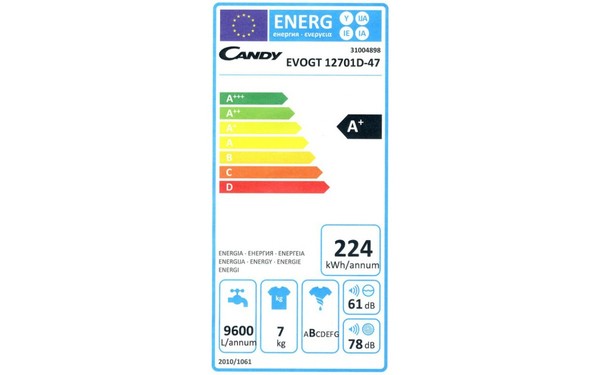 CANDY EVOGT12701D - &Eacute;tiquette &eacute;nergie