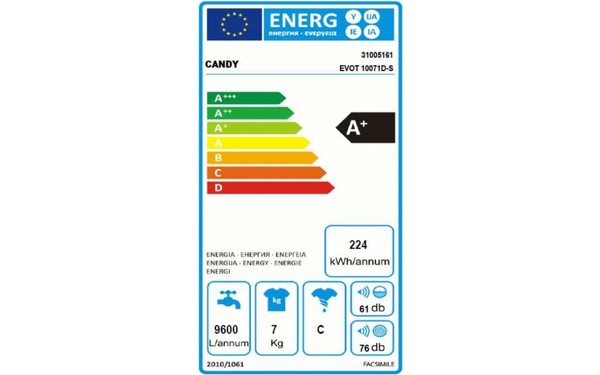 CANDY EVOT10071D - &Eacute;tiquette &eacute;nergie