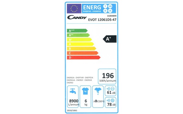 CANDY EVOT12061DS - &Eacute;tiquette &eacute;nergie