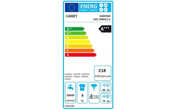 CANDY GSV139D3/1-S - &Eacute;tiquette &eacute;nergie