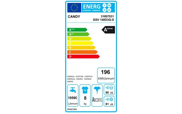 CANDY GSV148D3Q-S - &Eacute;tiquette &eacute;nergie