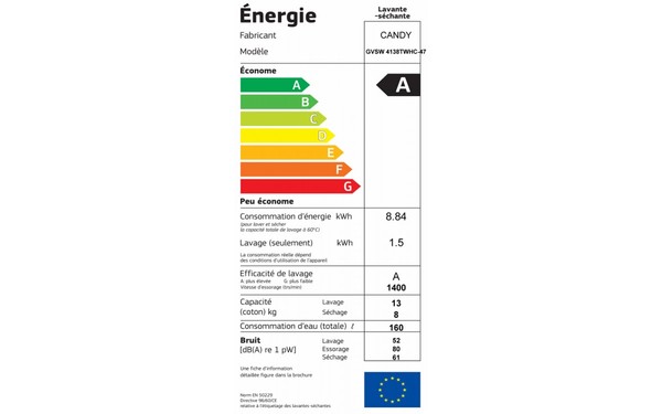 CANDY GVSW4138TWHC-47 - &Eacute;tiquette &eacute;nergie