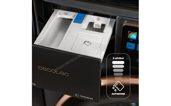 CECOTEC Bolero DressCode 9950 Autodose Inverter 3D Steel A - Zoom sur le tiroir lessiviel
